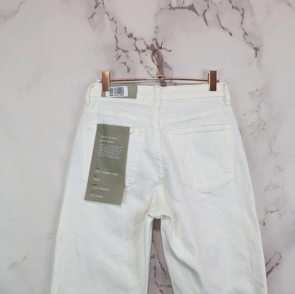 Everlane Jean The Cheeky Straight High Rise White Bone Ankle Crop Zip Denim